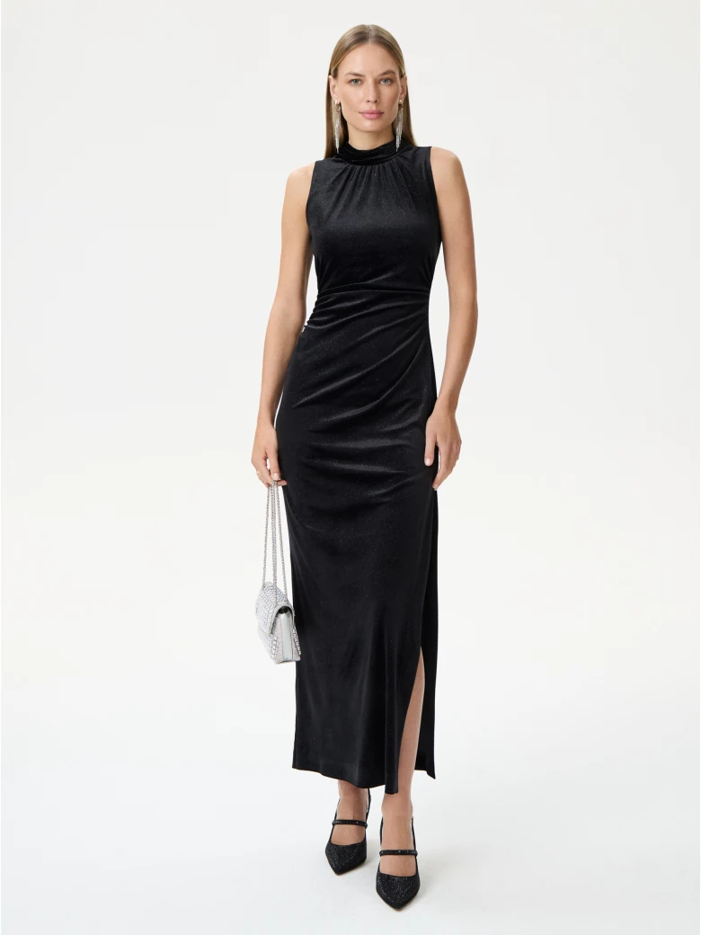 Black maxi dress with a low back