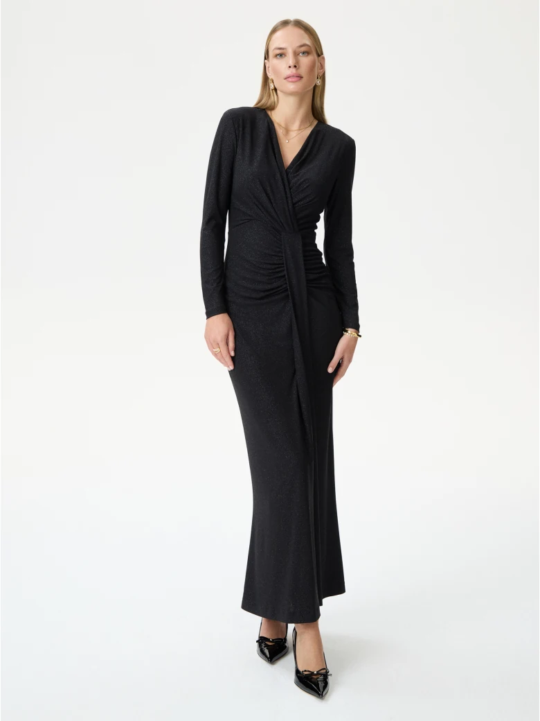 Black fitted maxi dress with shine