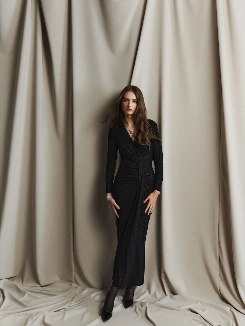 Black fitted maxi dress with shine