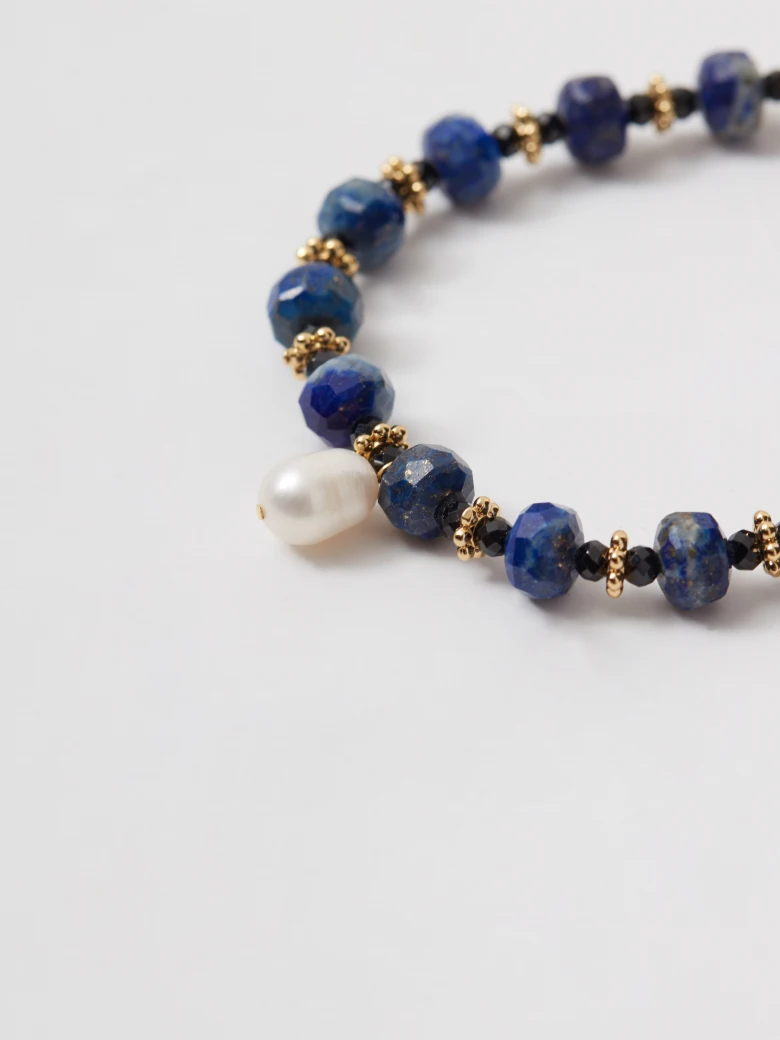 Bransoletka z koralikami lapis lazuli i perłami