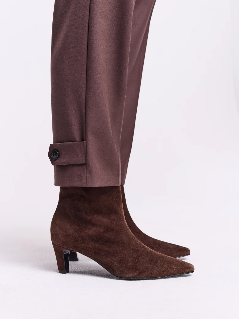 Brown suede heeled ankle boots