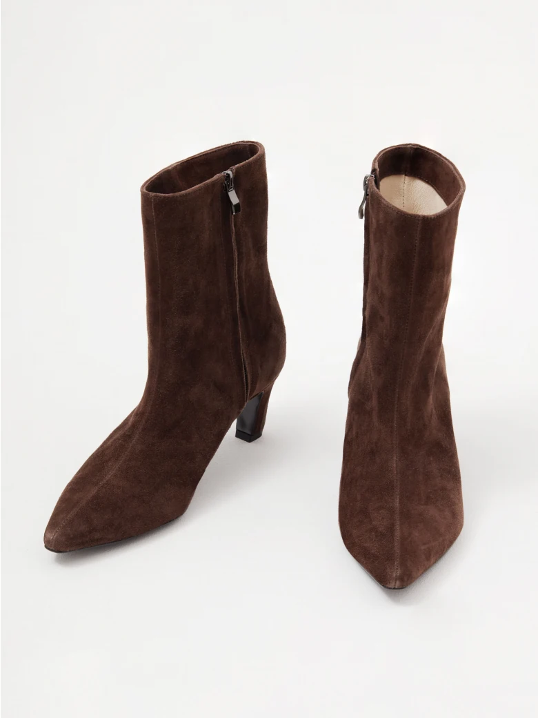 Brown suede heeled ankle boots