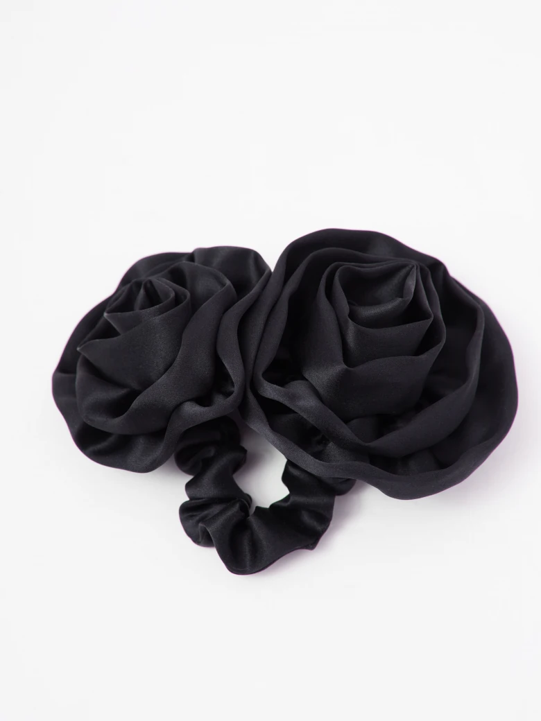 Black silk hair tie with flowers