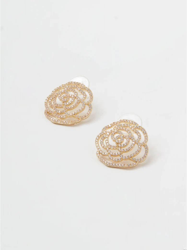 Rose-shaped earrings with zirconia stones