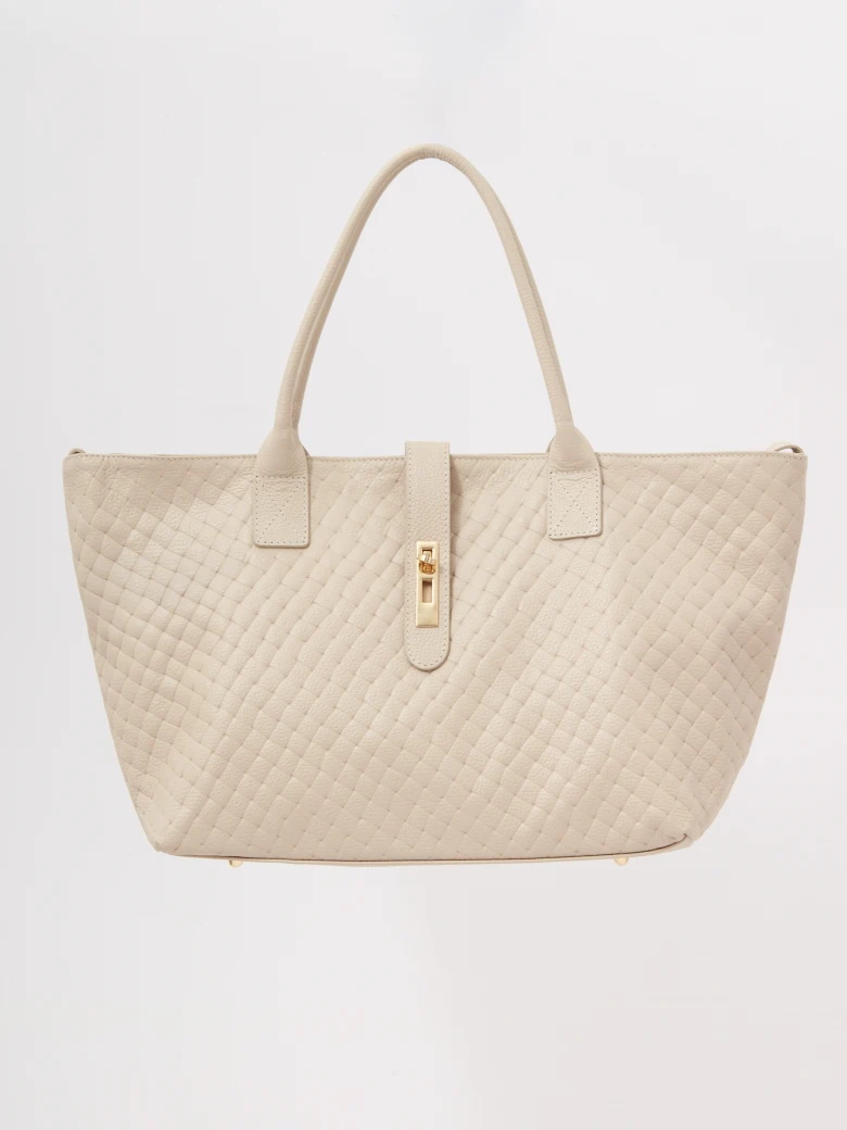 Cream-colored hobo bag made of genuine leather