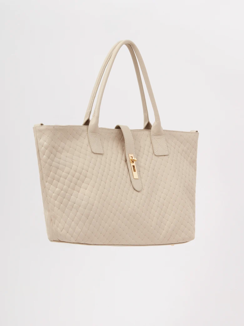 Cream-colored hobo bag made of genuine leather