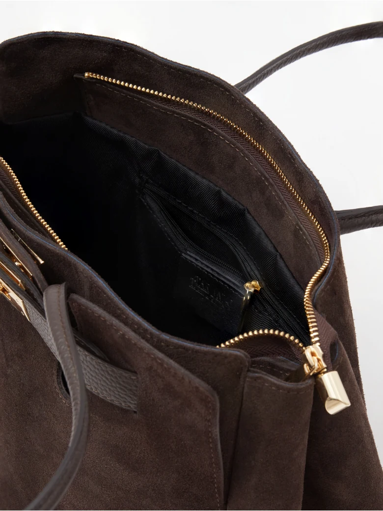 Brown suede leather handbag
