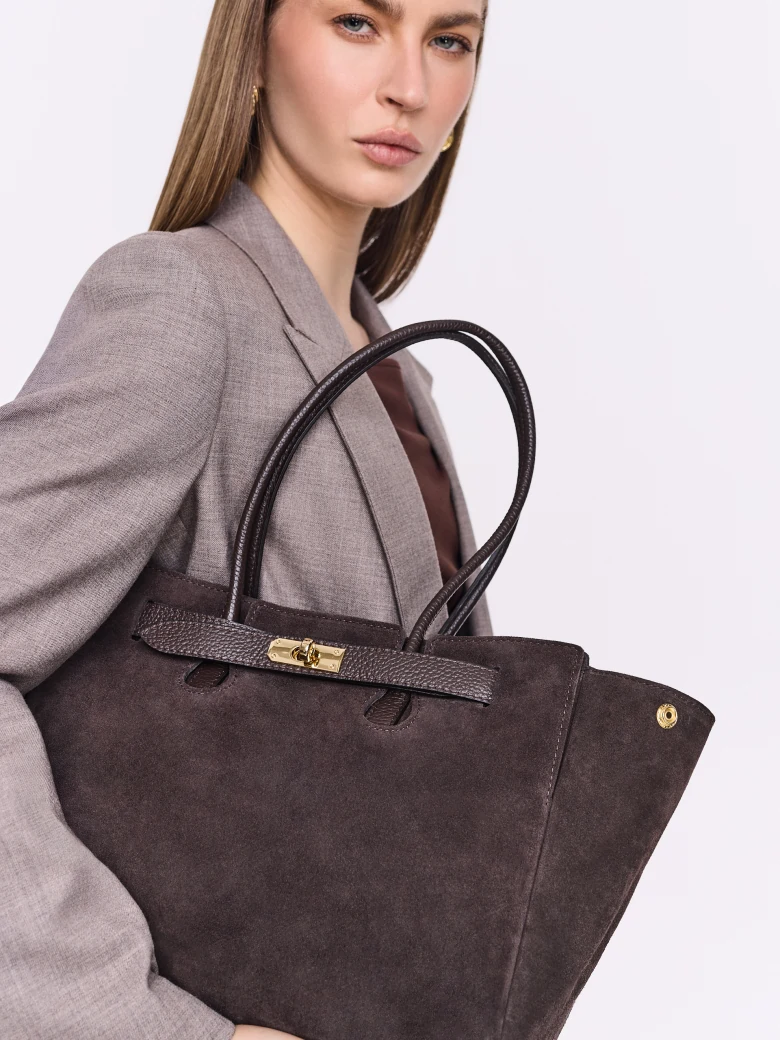 Brown suede leather handbag