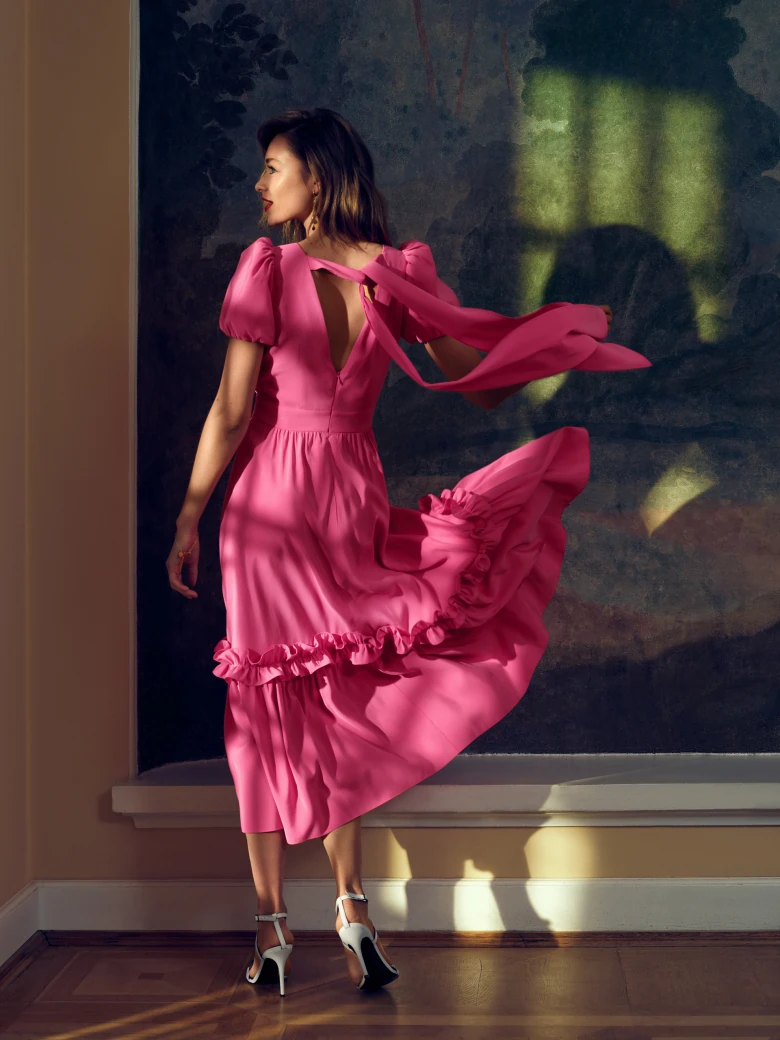 PINK DRESS WITH RUFFLES