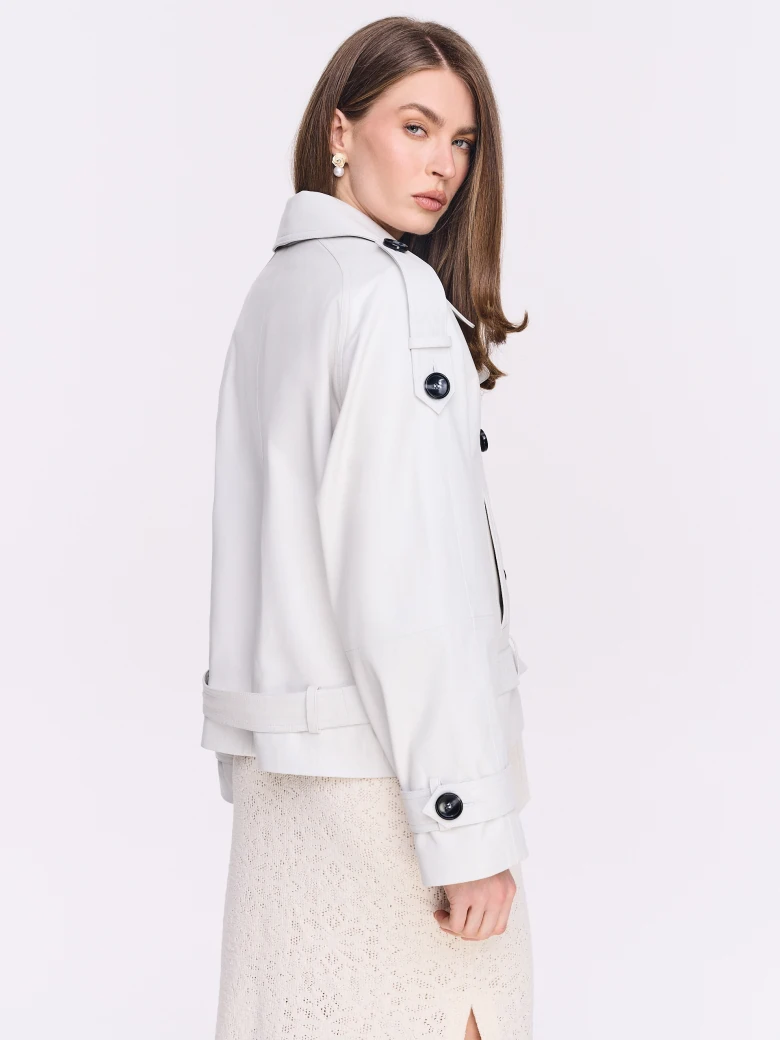 Cream double-breasted leather jacket