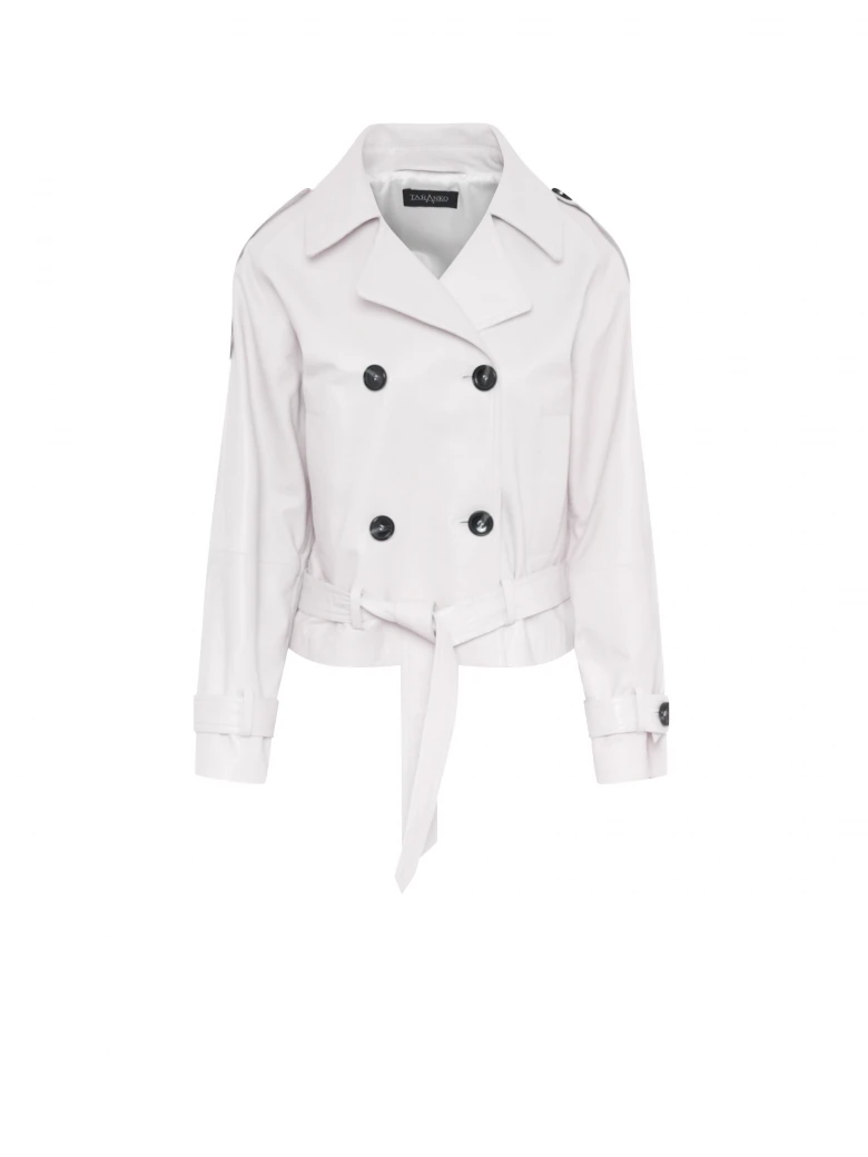 Cream double-breasted leather jacket