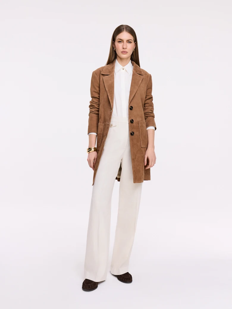 Short caramel suede coat