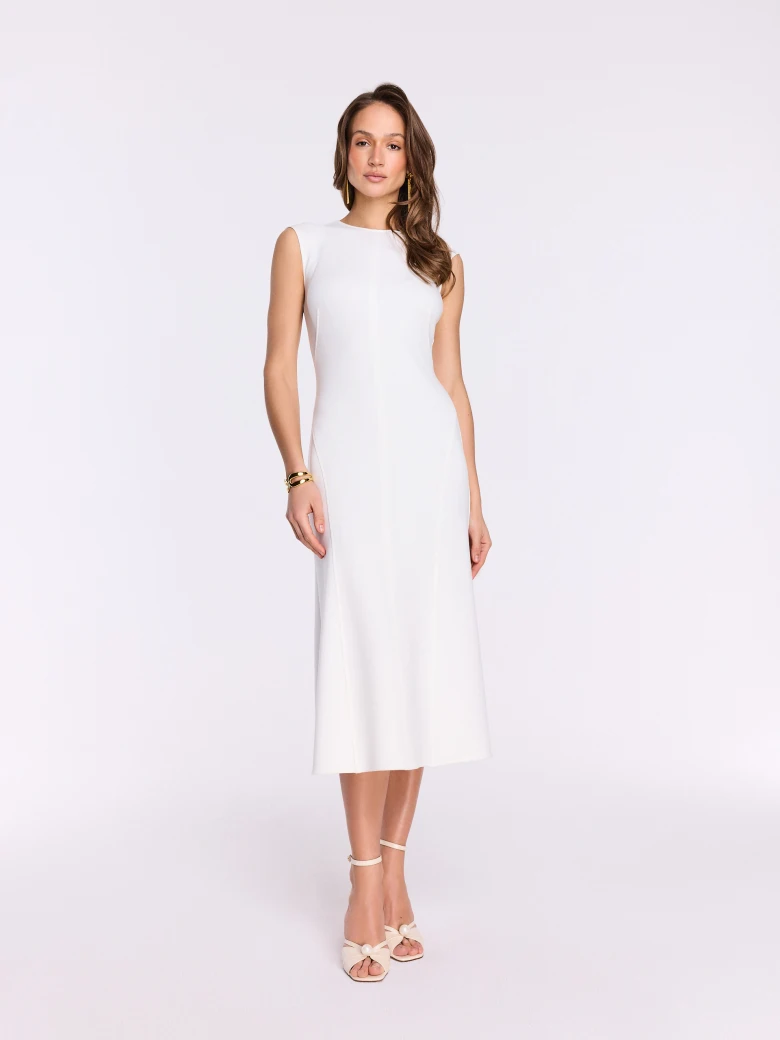 White midi dress with flared hem
