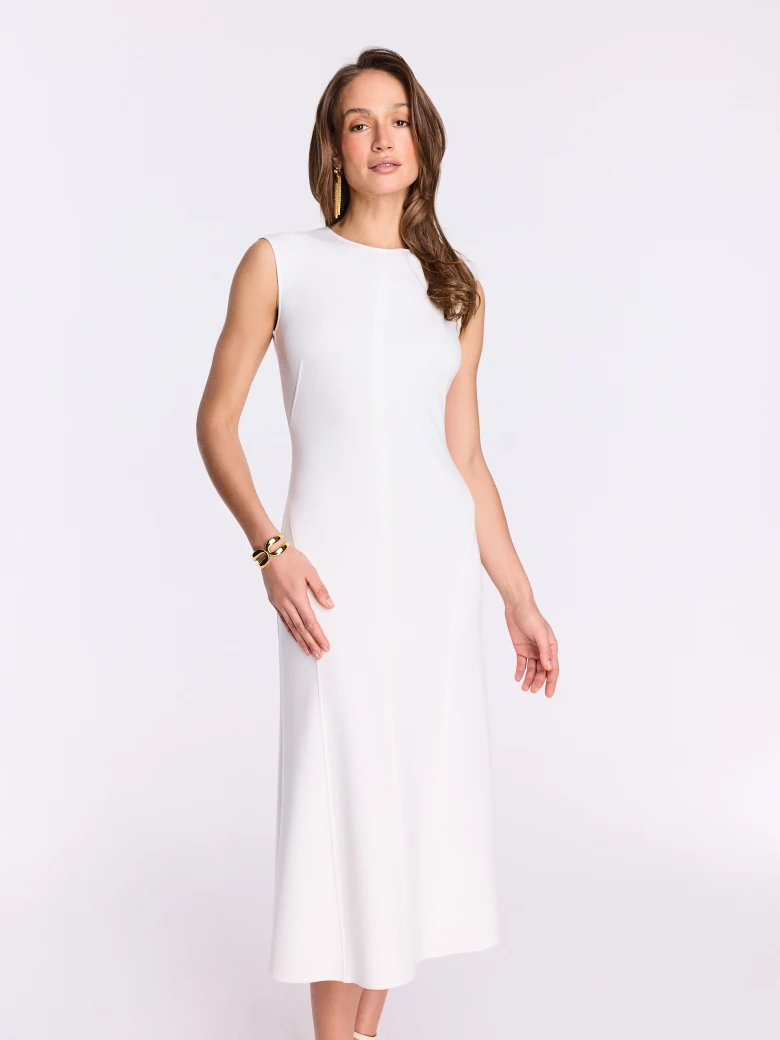 White midi dress with flared hem