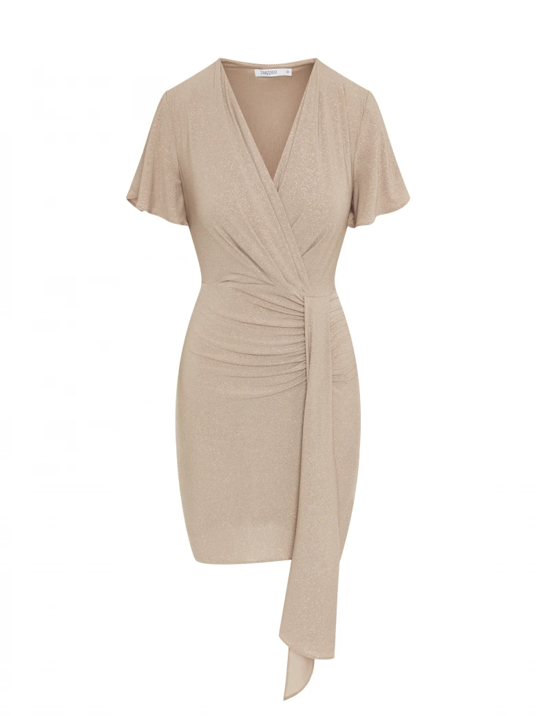 Szampańska sukienka mini z marszczeniem i wiązaniem