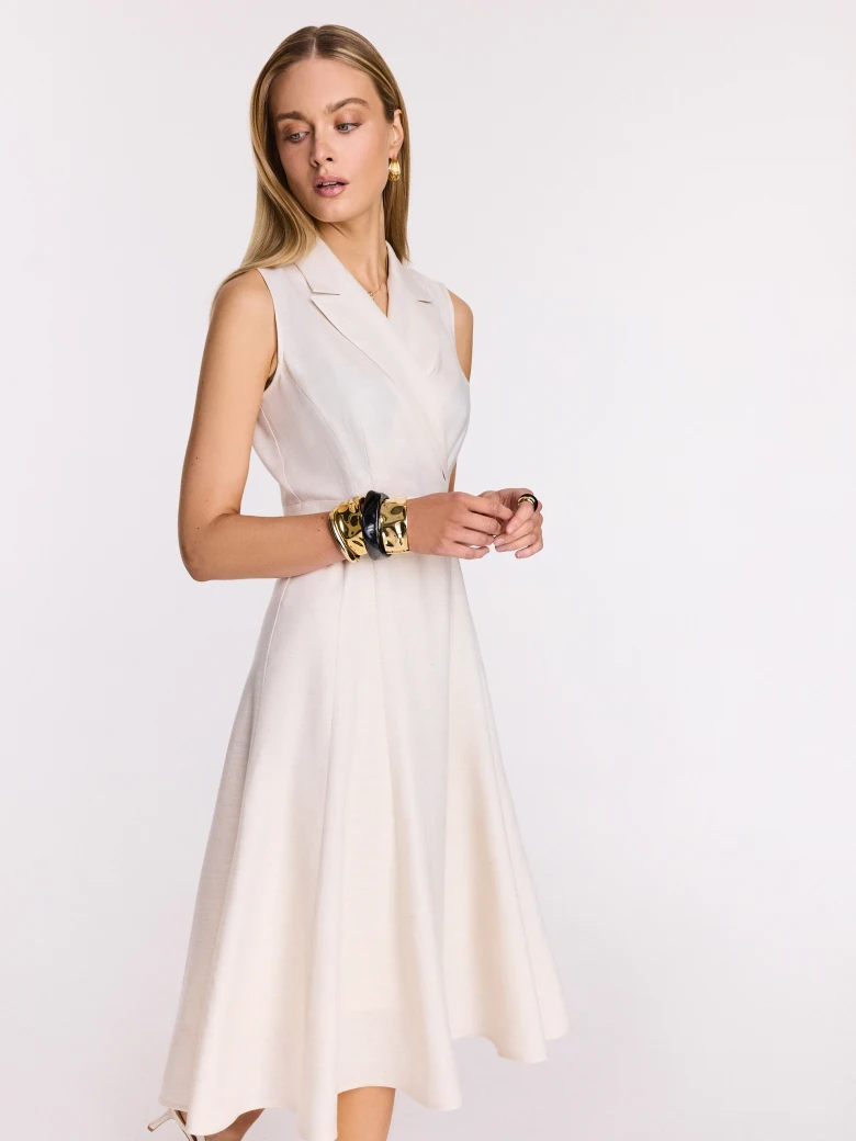 White flared midi dress with collar
