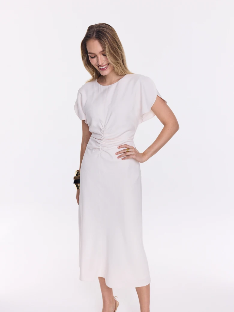 White midi dress with puff sleeves