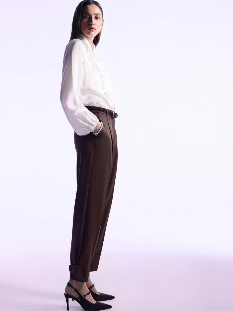 Brown high-waisted suit pants