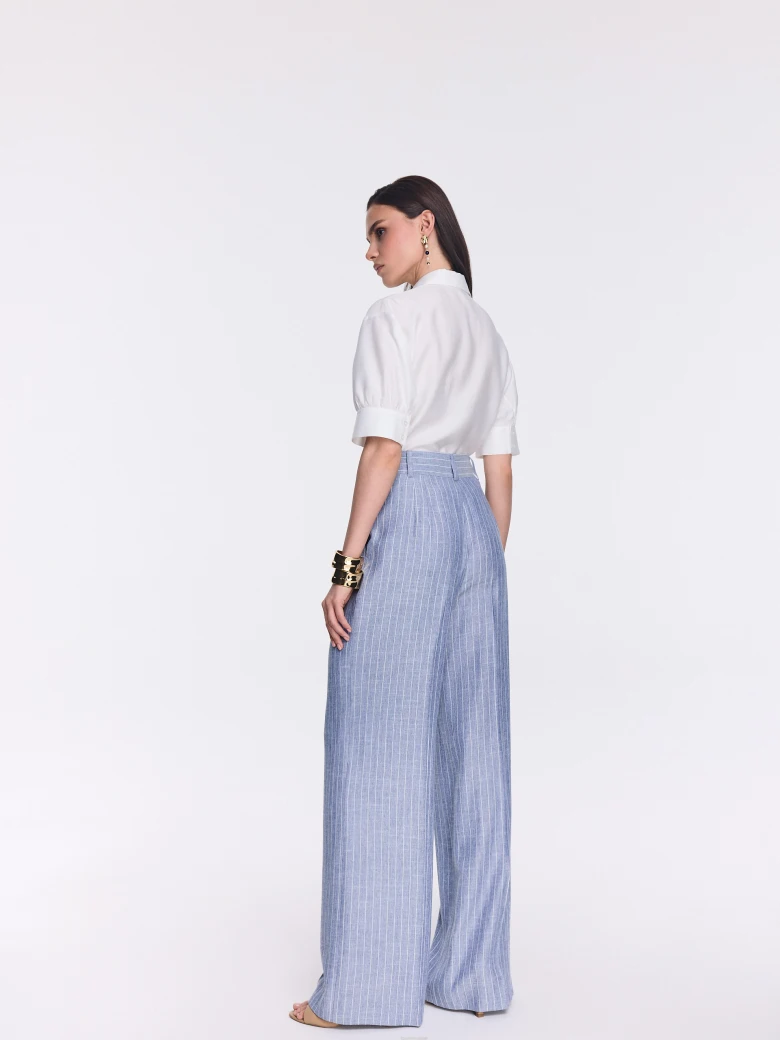 High-waisted blue wide-leg pants