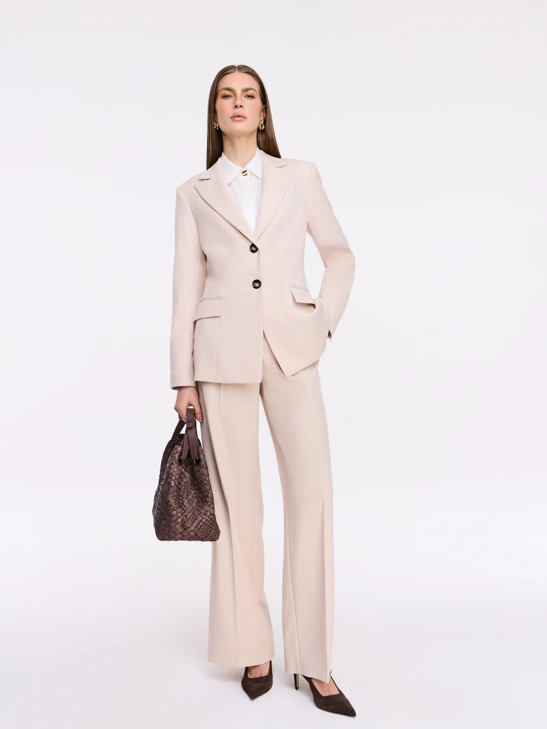 Beige wide-leg suit pants