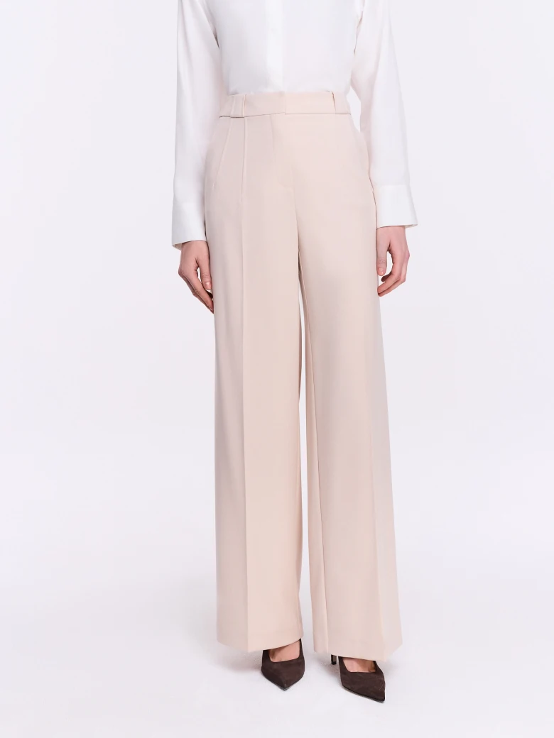 Beige wide-leg suit pants