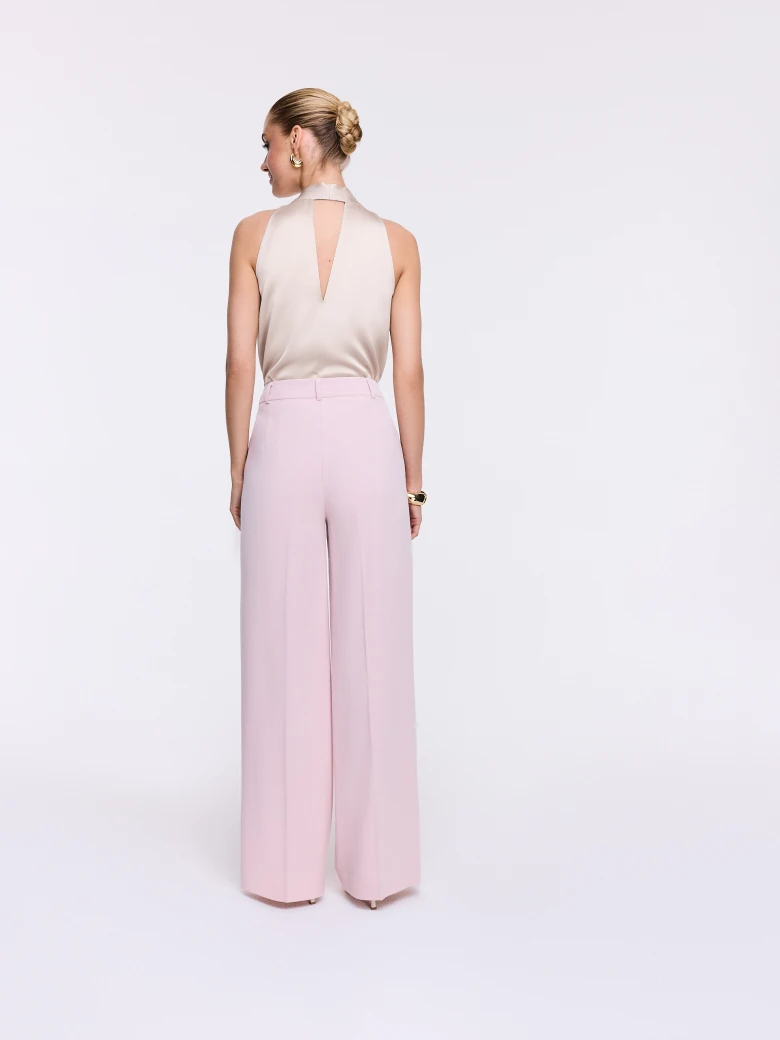 Pink High-Waisted Straight-Leg Trousers