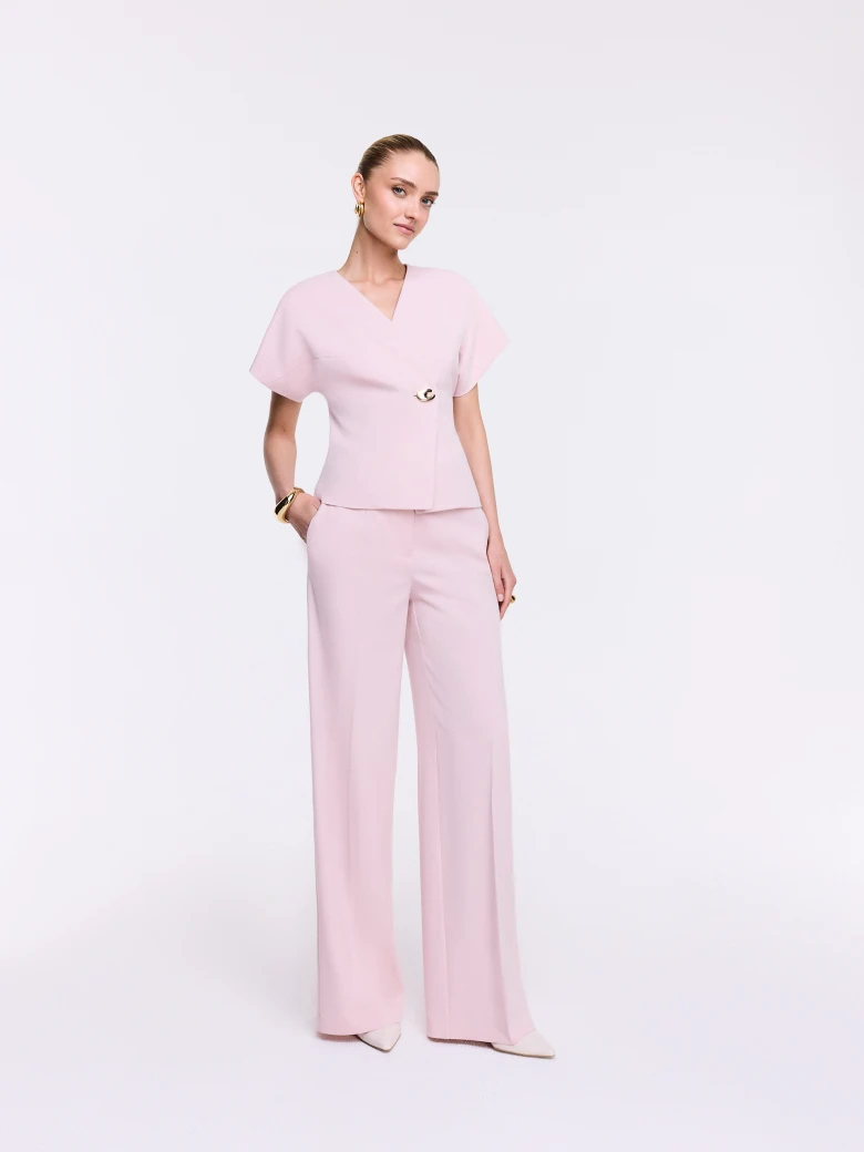 Pink High-Waisted Straight-Leg Trousers