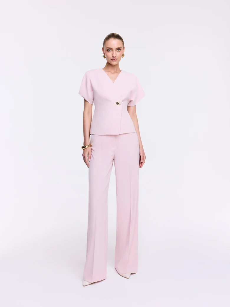 Pink High-Waisted Straight-Leg Trousers