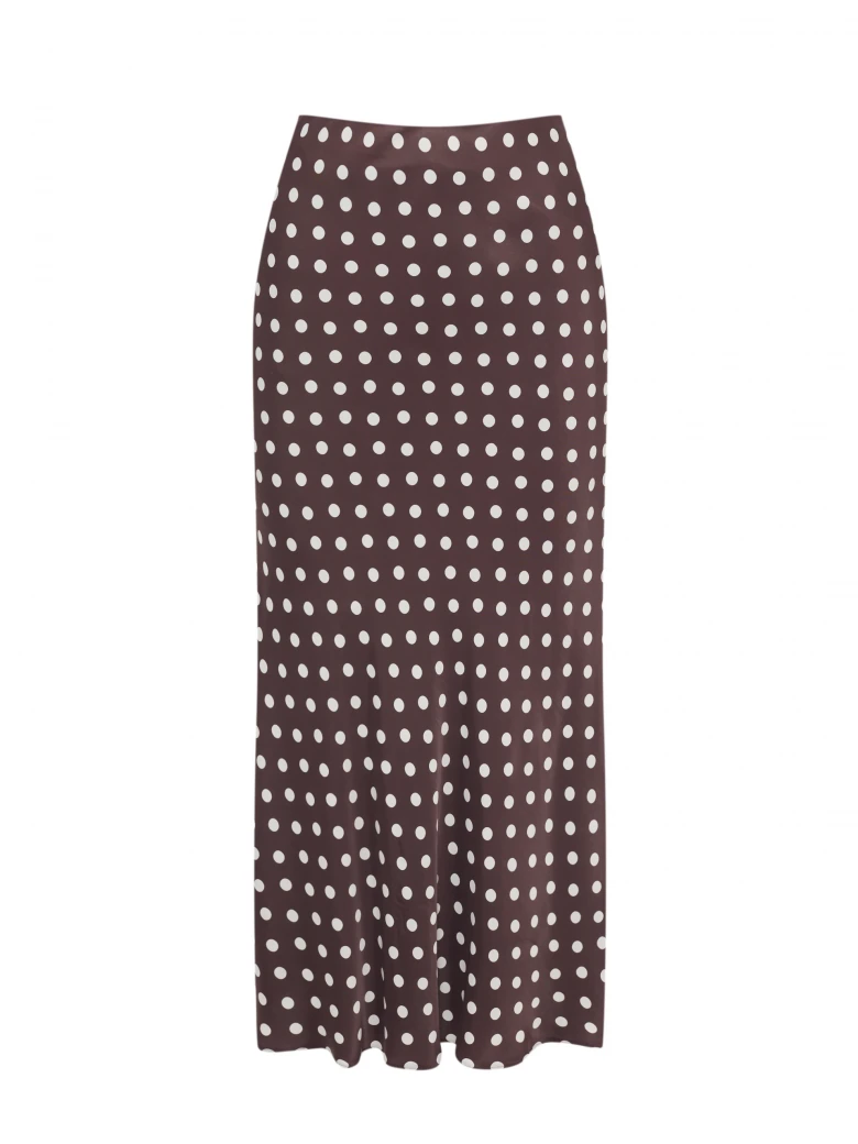 Brown midi skirt with polka dots made of satin viscose