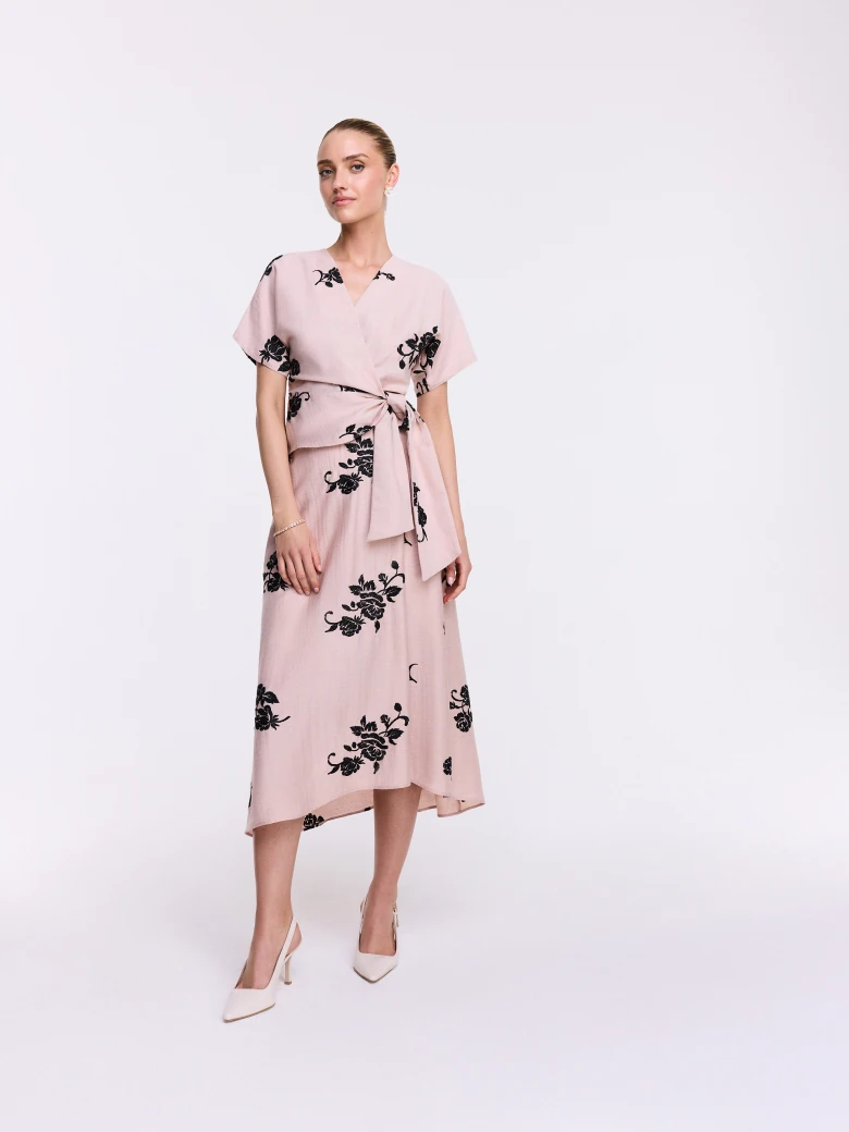 Powder Pink Floral Midi Skirt