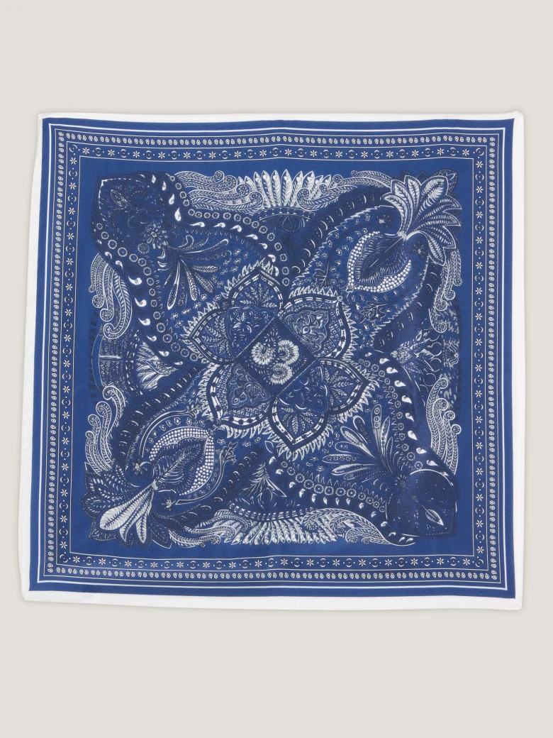 A silk scarf with a paisley pattern