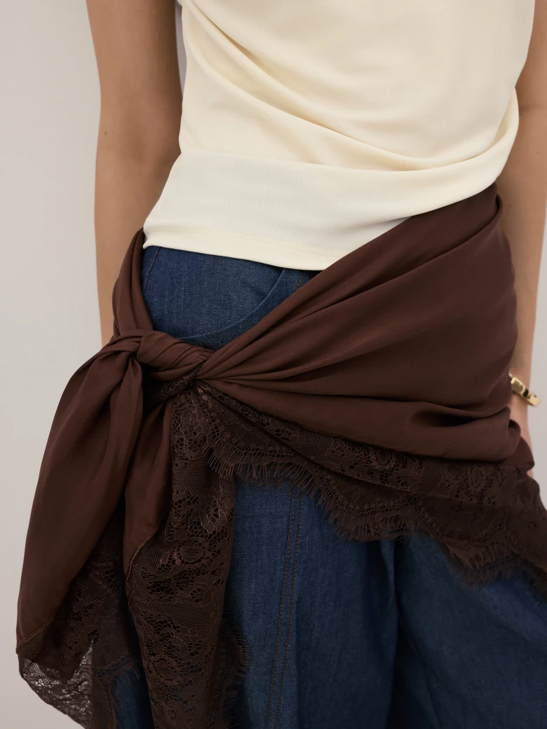 A brown silk scarf with lace