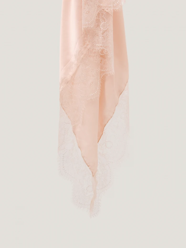 A light pink silk scarf with lace