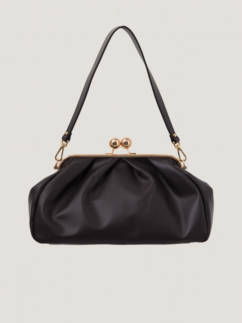 A dark chocolate-coloured leather handbag