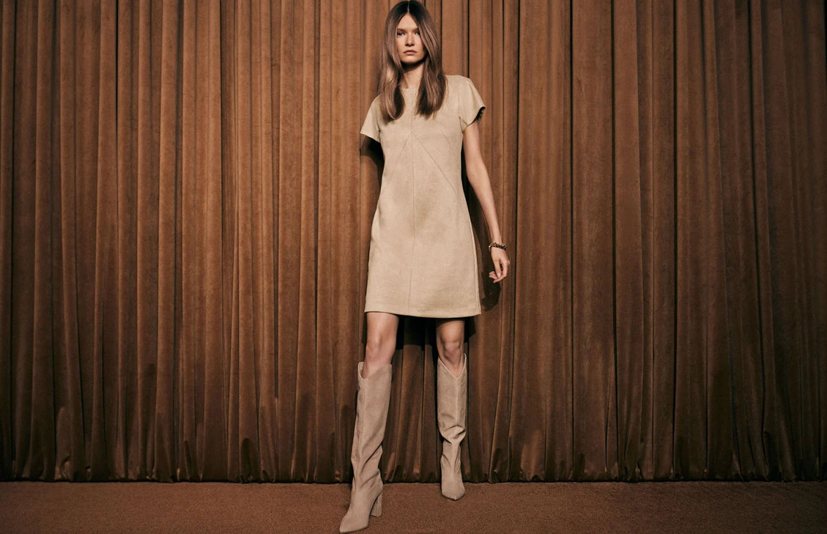 Beige mini dress with stitching