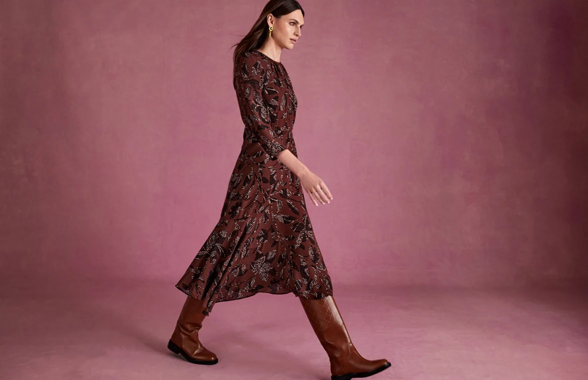 Brown dress with floral pattern