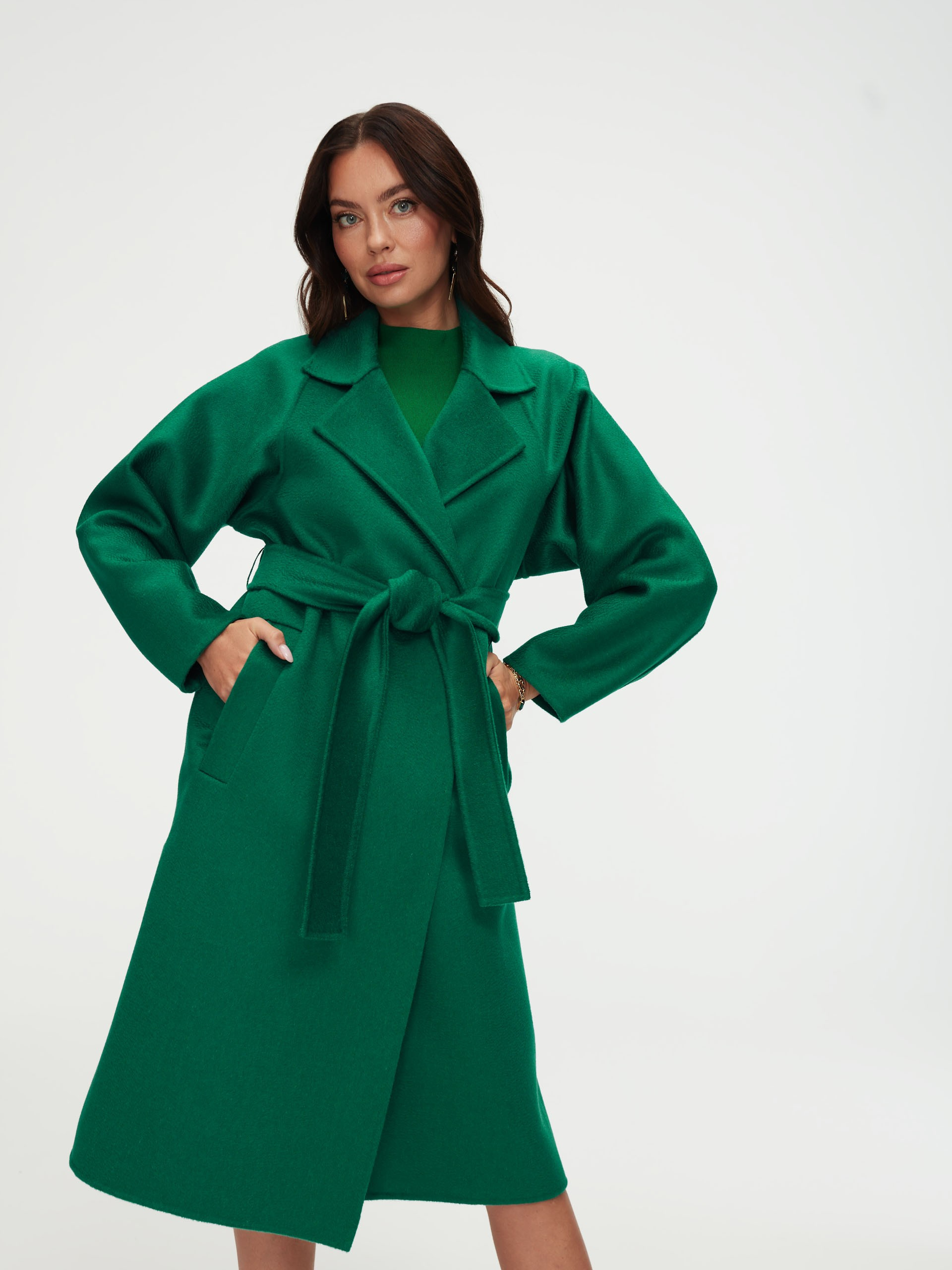 Green wool coat with Zibellino effect
