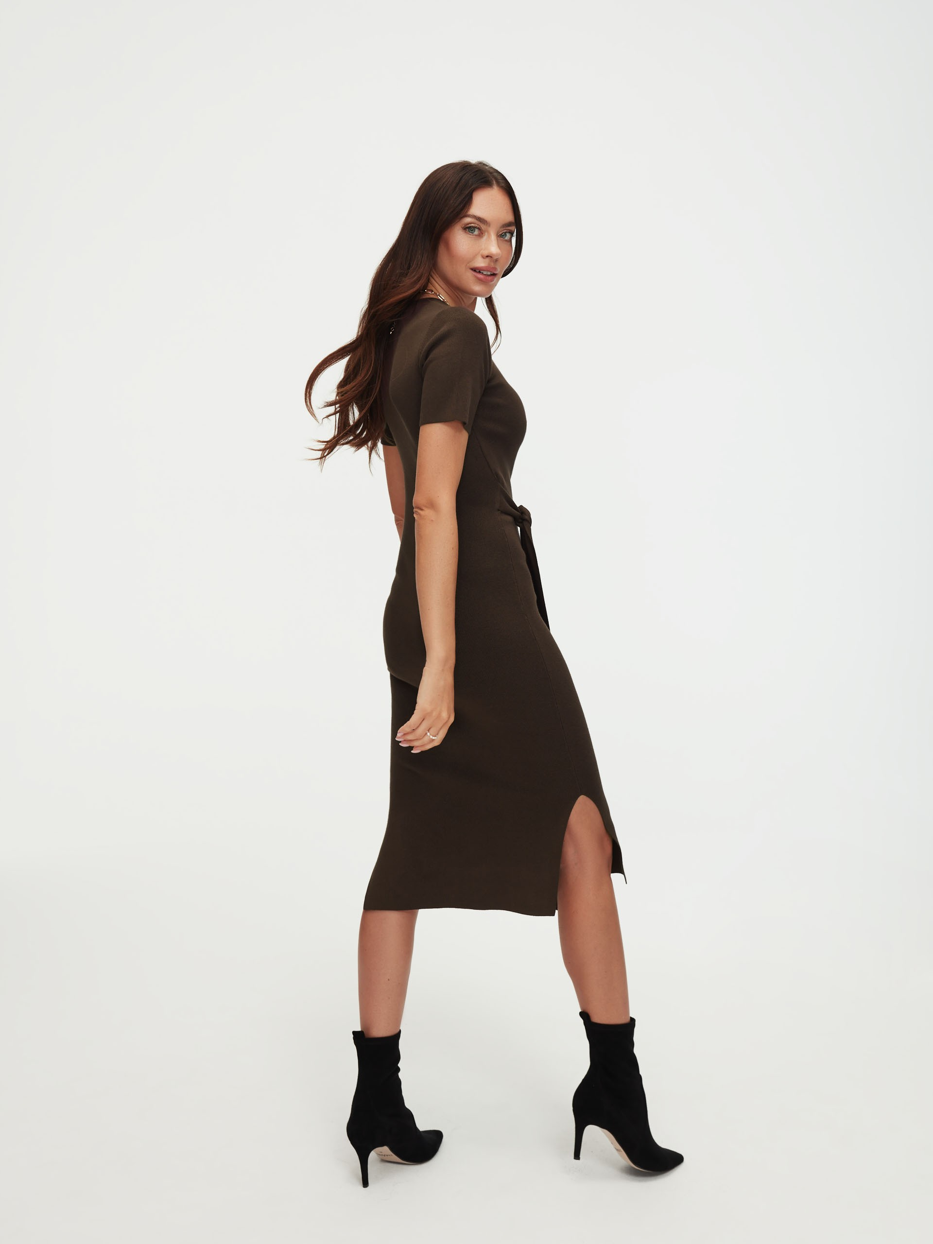 Knitted dress in brown color