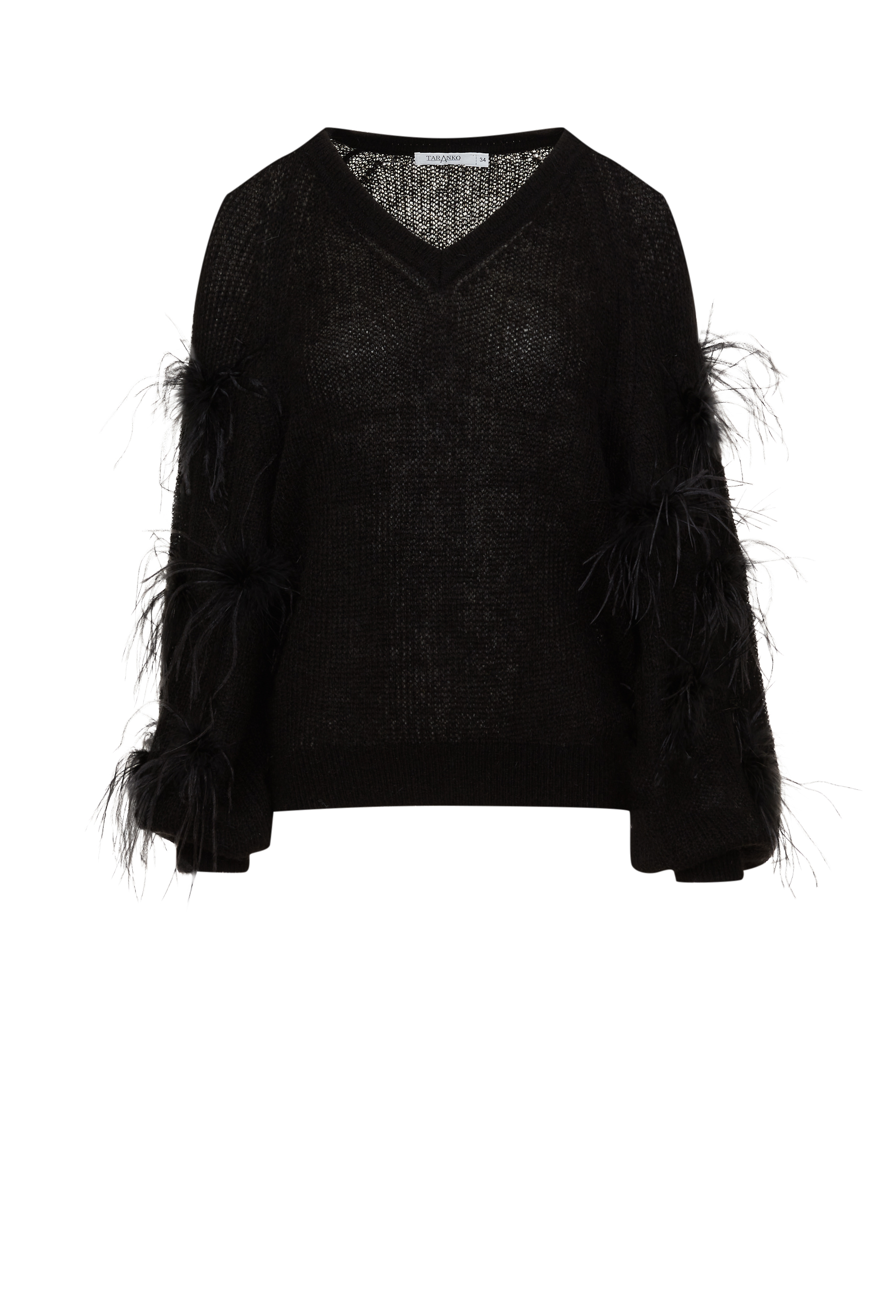 Czarny sweter ze strusimi piórami