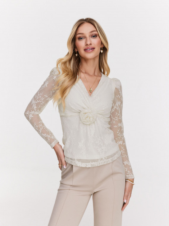 Cream blouse with lace sleeves