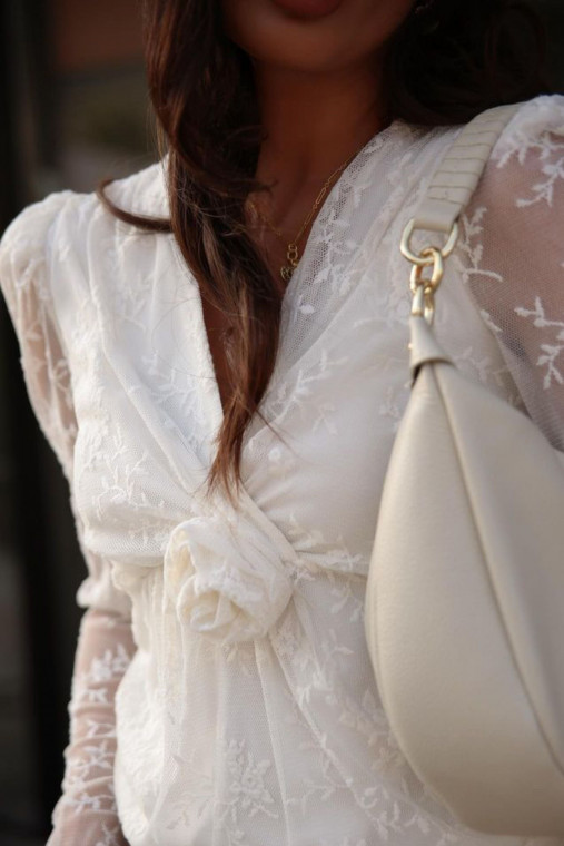 Cream blouse with lace sleeves