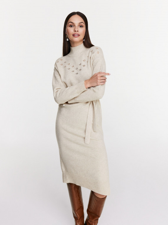 Wool dress with openwork embellishment