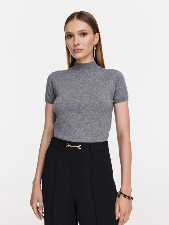 Grey melange short sleeve sweater