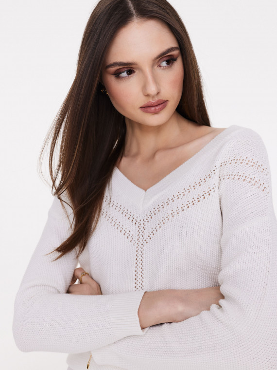 Cream sweater with openwork embellishment